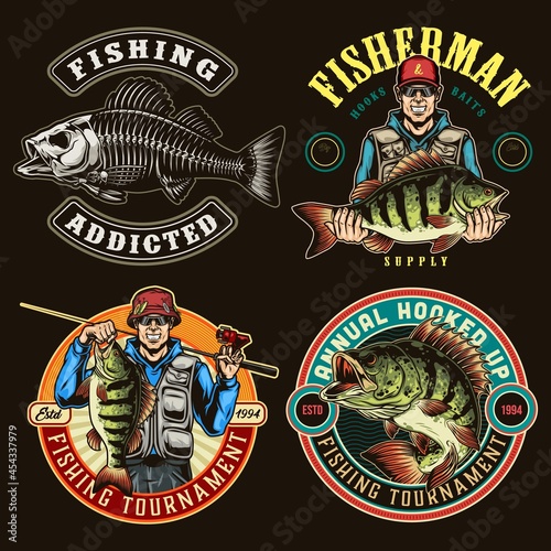 Fishing colorful labels photo