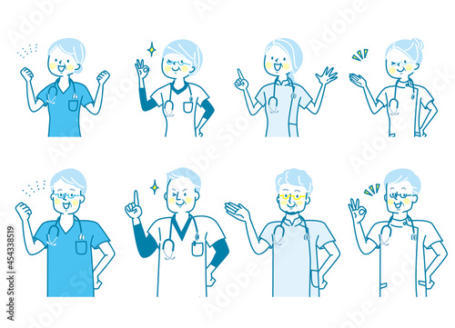 シニア医師と看護師と整体師の表情セット