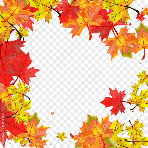 Red Foliage Background Transparent Vector. Leaf Collection Illustration. Brown Seasonal Plant. Down Leaves Card.