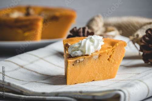 Slice of a sweet potato cake with cream