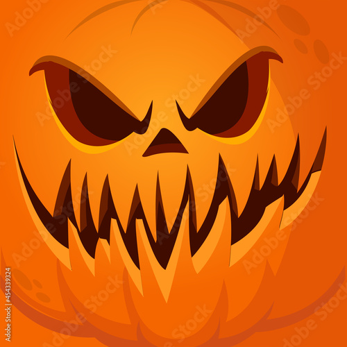 Cartoon funny  Halloween pumpkin head with scary face expression. Vector illustration of jack-o-lantern monster character design with carved emotion