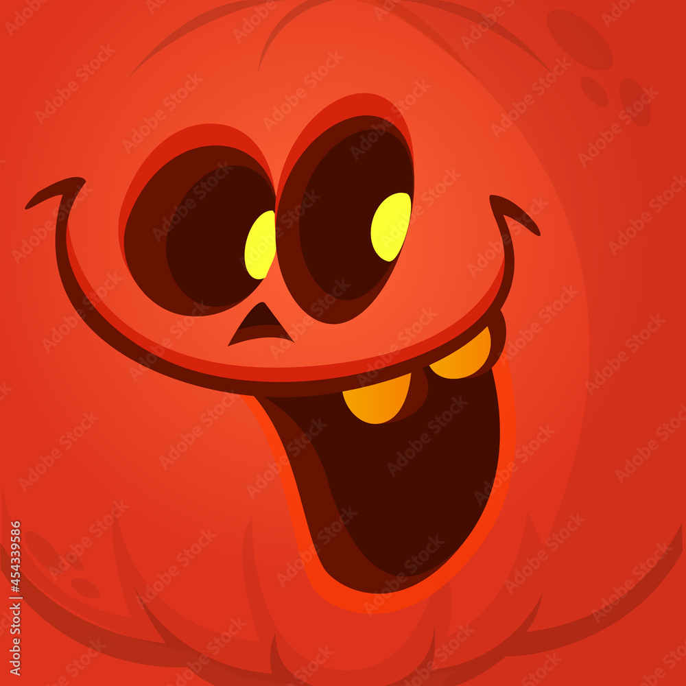 Cartoon funny  Halloween pumpkin head with scary face expression. Vector illustration of jack-o-lantern monster character design with carved emotion