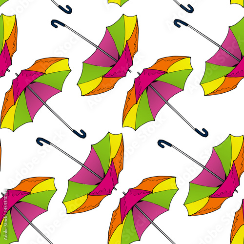 Seamless pattern from the colorful umbrella. white background. Hand drawing. Vector illustration.