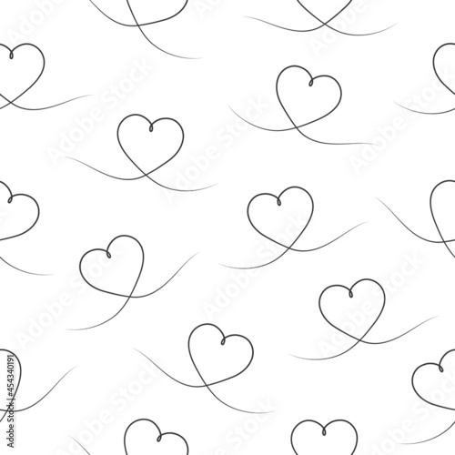 Art line continuous heart seamless pattern. Love outline symbol. Valentine Day one line design. Vector illustration  
