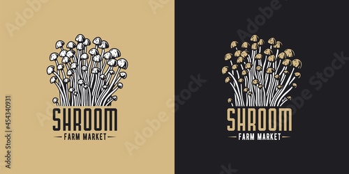 Mushroom illustration of enoki. Autumn mushroom picking for vegan food and cooking design