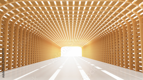 Fototapeta Naklejka Na Ścianę i Meble -  Abstract Futuristic empty floor and wooden room corridor with light for showcase,room,interior,display products.Modern Future cement floor and wall background technology interior concept.3d render