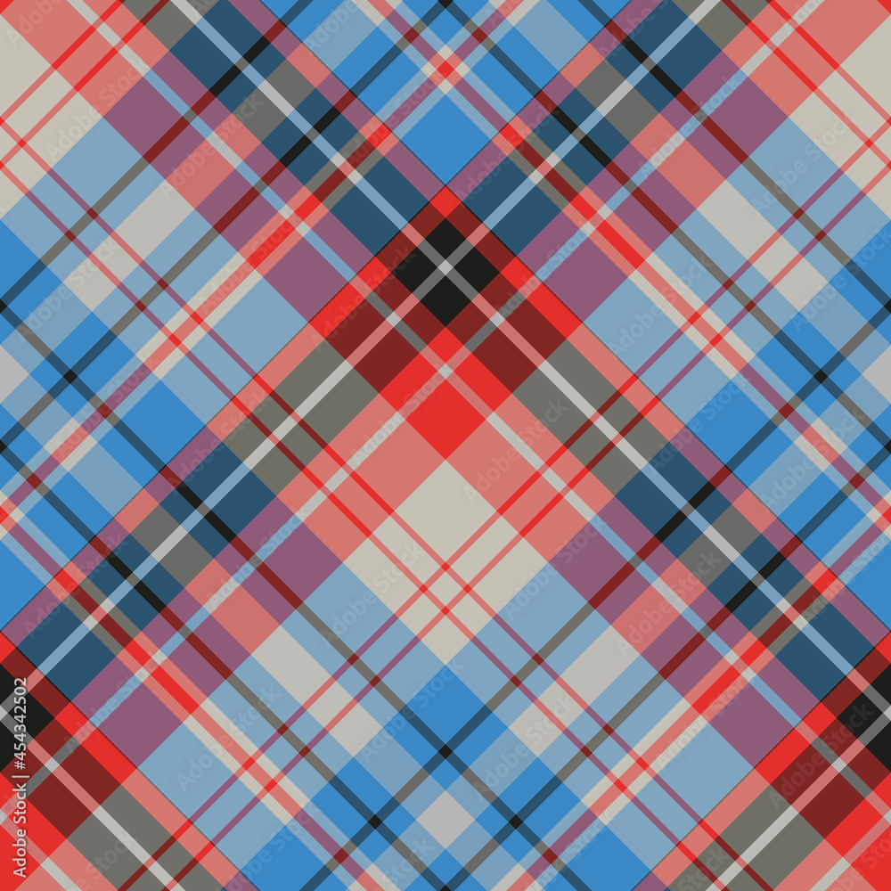 Seamless pattern in blue, red, white, gray and black colors for plaid, fabric, textile, clothes, tablecloth and other things. Vector image. 2
