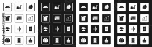 Set Oil industrial factory building, price increase, Bio fuel canister, Speedometer, pump pump jack, Barrel oil with dollar and Oilfield icon. Vector
