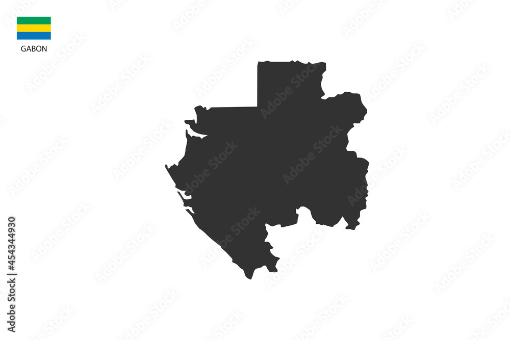 Gabon black shadow map vector on white background and country flag icon left corner.