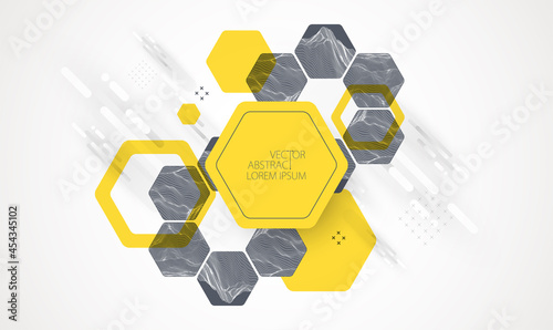 Modern science or technology abstract background using hexagonal shapes. Wireframe spot surface illustration. Vector.