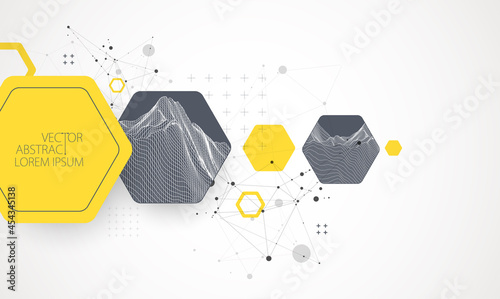 Modern science or technology abstract background using hexagonal shapes. Wireframe spot surface illustration. Vector.