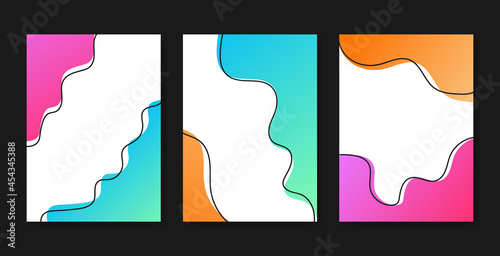 Set of cover and poster design template. Trendy abstract colorful wavy liquid shape for banners, placards, cover book, poster, flyer, social media story, and page layout design
