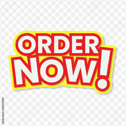 Order Now text design, red and yellow color, Vector Illustration with transparent background.