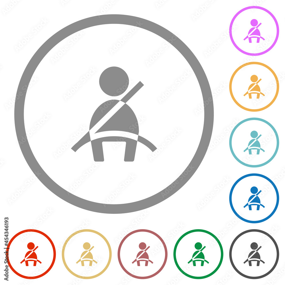 Car seat belt warning indicator flat icons with outlines Car seat belt warning indicator flat icons with outlines