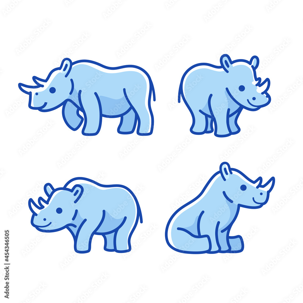 Cartoon rhino sketch line icon. Kawaii animals icons set. Childish print for nursery, kids apparel, poster, postcard, pattern.