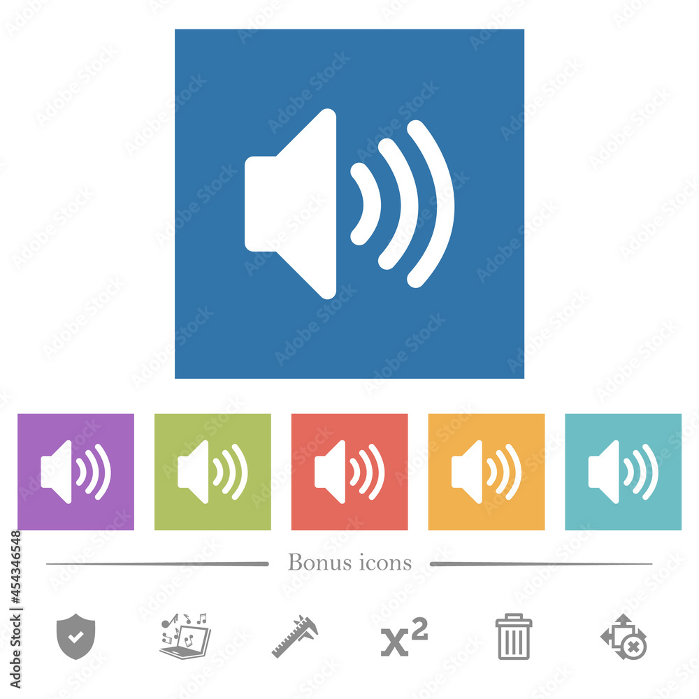 Volume solid flat white icons in square backgrounds Volume solid flat white icons in square backgrounds
