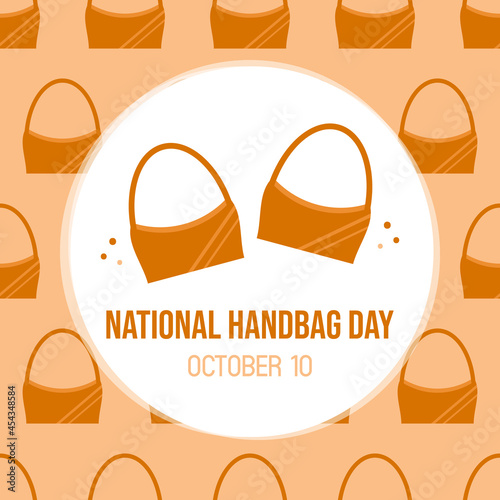 National Handbag Day vector cartoon style greeting card, illustration with brown leather bags pattern. October 10.