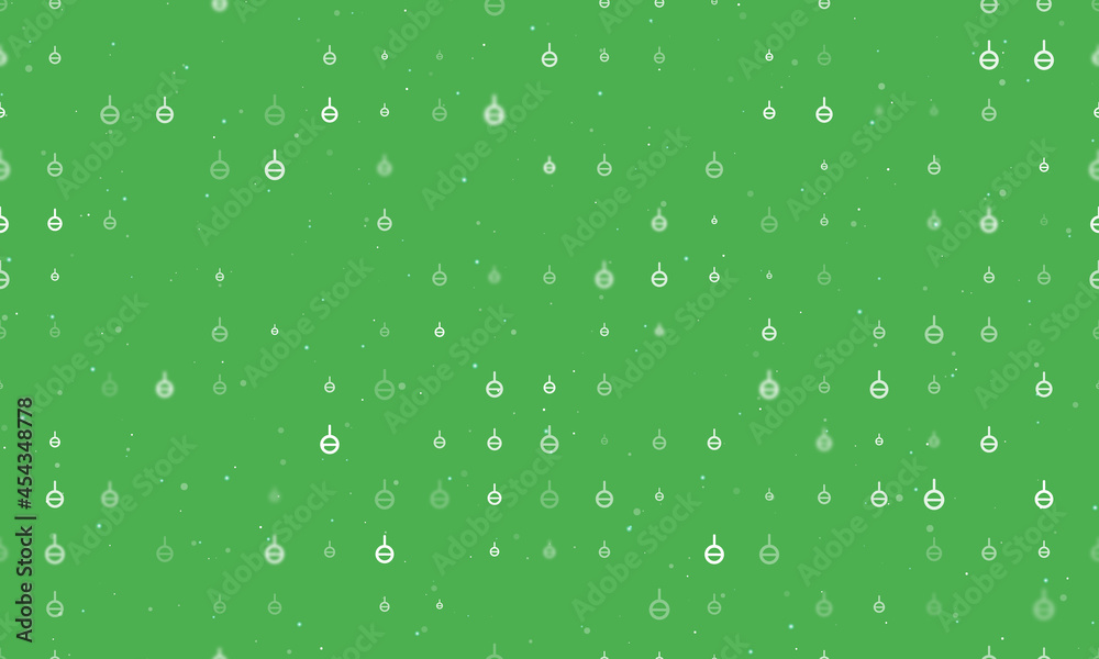 Seamless background pattern of evenly spaced white agender symbols of different sizes and opacity. Vector illustration on green background with stars