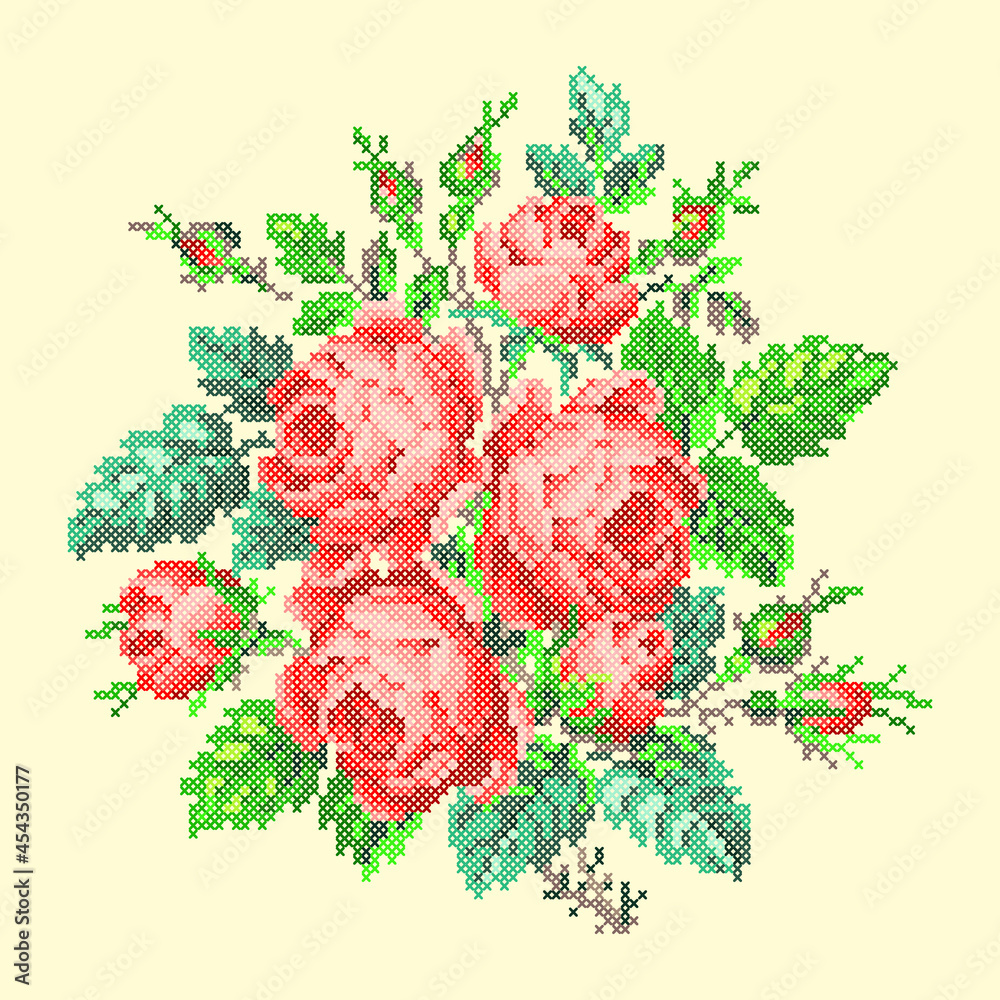 cross stitch red rose flower