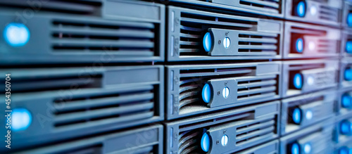 Panel of modern servers in the data center