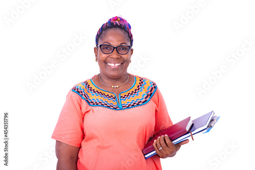 mature business woman holding notebooks. photo