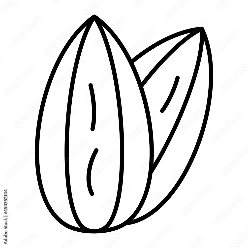 Almond Vector Outline Icon Isolated On White Background Almond Vector Outline Icon Isolated On White Background