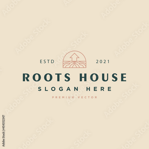 root and home logo, green house and root logo design