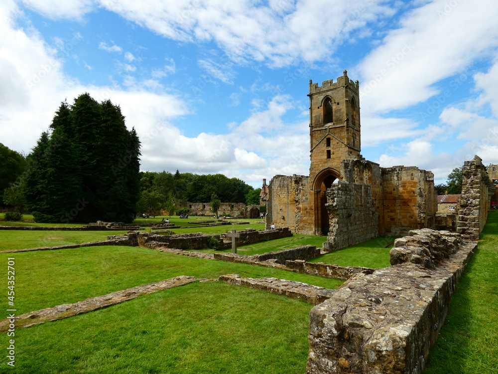 Mount Grace Priory on a sunny day, North Yorkshire, England, UK