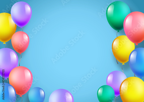 Colorful banner with pink. purple, blue, green and yellow balloons . Vector balloons background for holidays or birthday party. 
