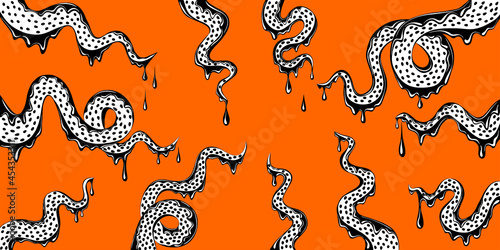 tentacles of monster with dripping slime on a orange background. Halloween banner