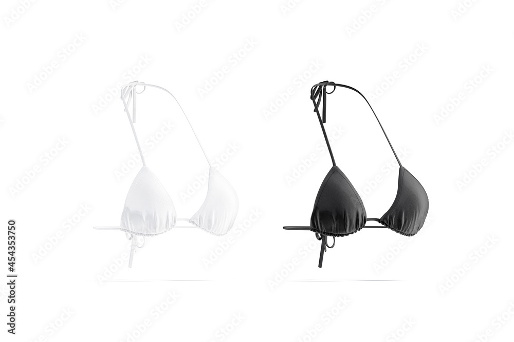 Obraz premium Blank black and white woman bikini bodice mockup, side view