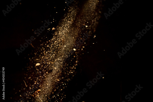Wallpaper Mural Dust and wood chips on a black background. Dirt particles fly in the air. Layout for design. Some dust particles are blurred to transmit the effect of motion. Torontodigital.ca