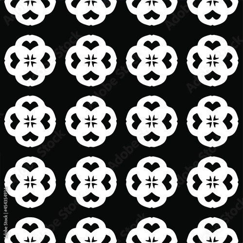 Flower geometric pattern. Seamless vector background. White and black ornament. Ornament for fabric  wallpaper  packaging. Decorative print