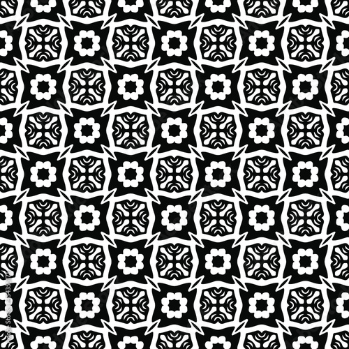 Flower geometric pattern. Seamless vector background. White and black ornament. Ornament for fabric, wallpaper, packaging. Decorative print