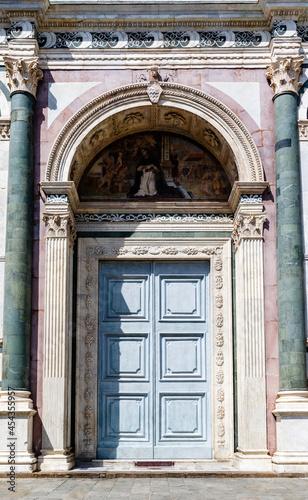 Facade of the Santa Maria Novella, a Roman Catholic church in Florence, Italy, Europe photo