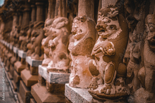 Beautiful Pallava architecture and exclusive sculptures at The Kanchipuram Kailasanathar temple, Oldest Hindu temple in Kanchipuram, Tamil Nadu - One of the best archeological sites in South India