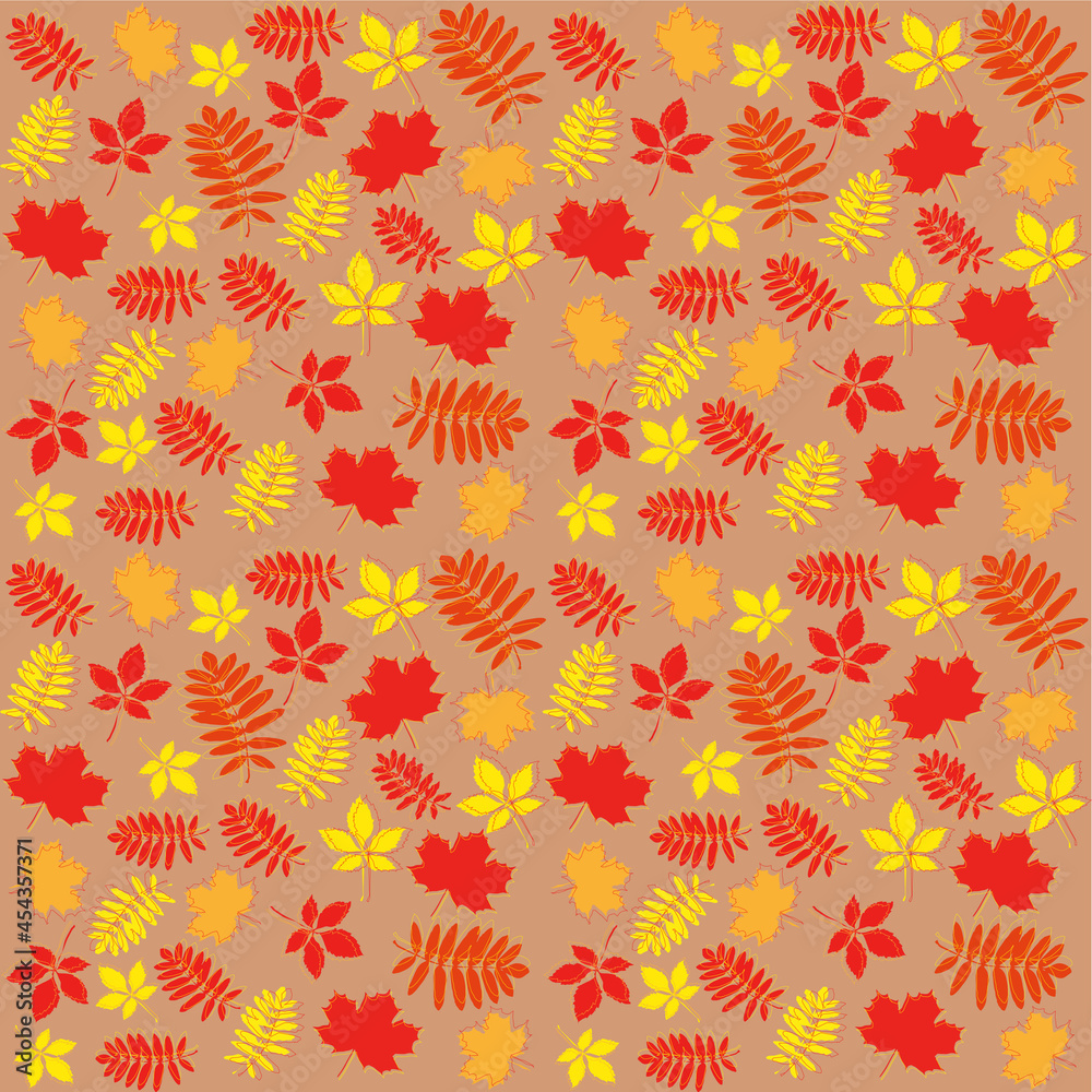 pattern of autumn leaves with an outline on a light background