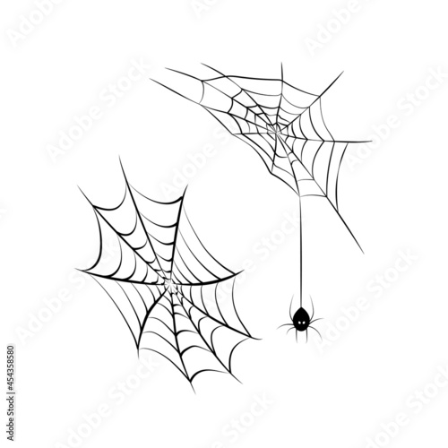 Spider and cobweb background. The scary of the halloween symbol Isolated on white. Flat vector illustration, isolated objects.