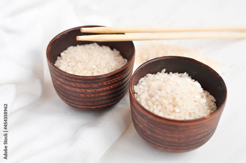 Round rice on white background Chinese food Round rice on white background Chinese food