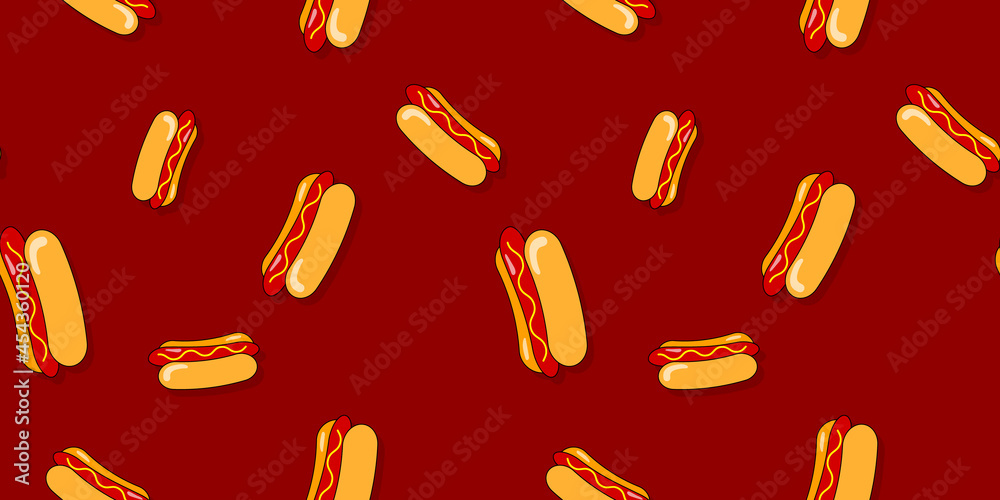 Hot dog seamless pattern. Vector hot dog background for design. Food concept. Hot dog seamless pattern. Vector hot dog background for design. Food concept.