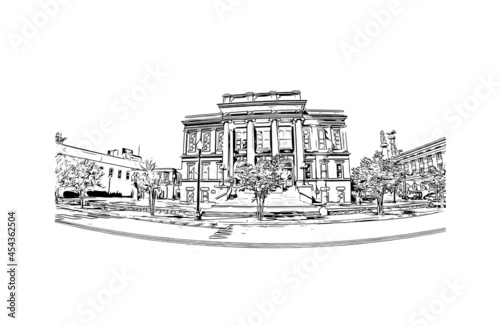 Obraz na płótnie Building view with landmark of Hattiesburg is the
city in Mississippi. Hand drawn sketch illustration in vector. w salonie