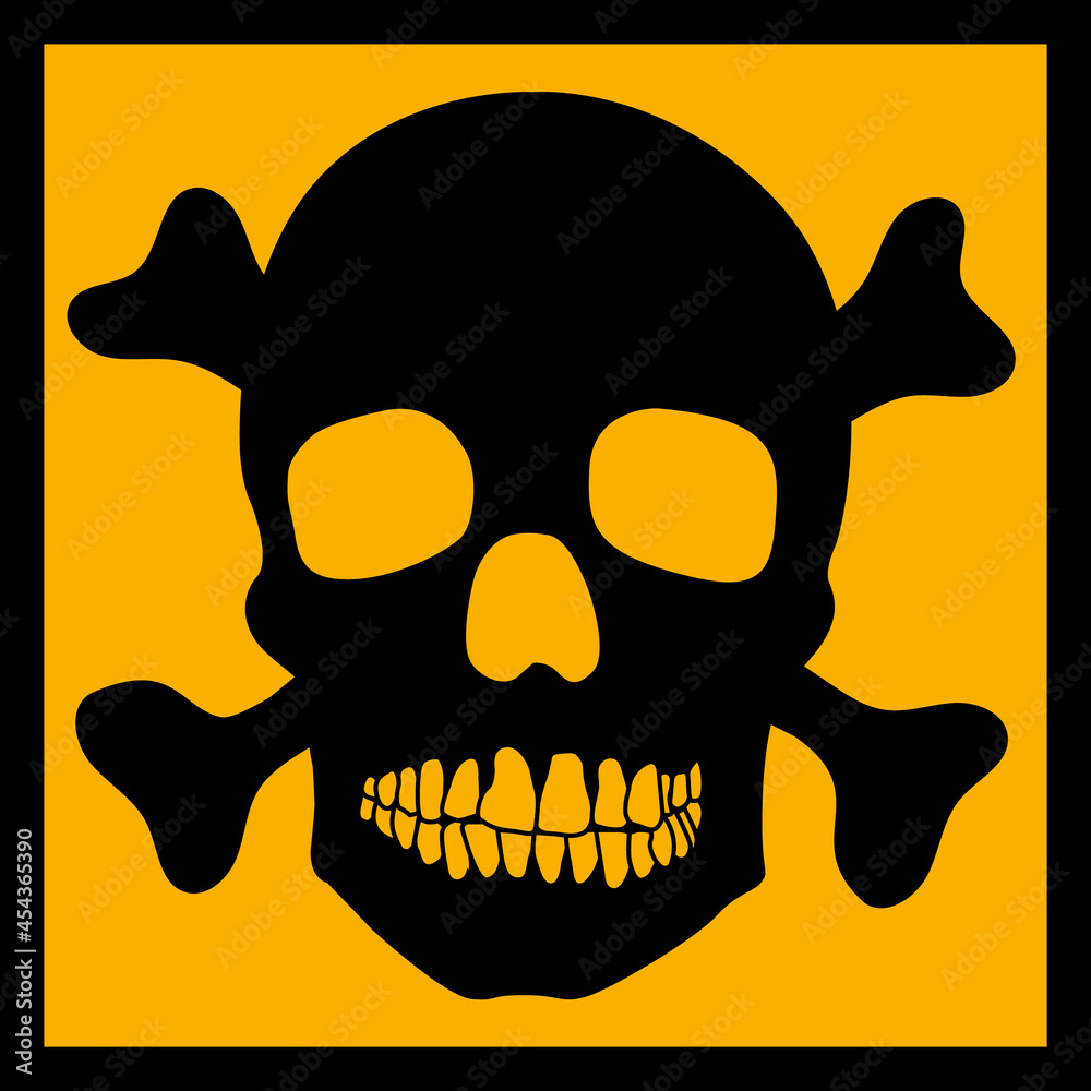 Human skull skeleton. Vector pictogramon orange background. Death ...