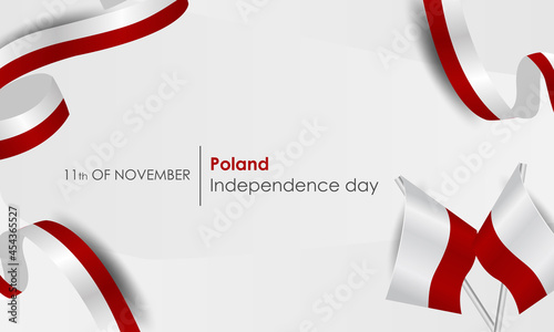 Poland Independence Day, banner, vector illustration. Realistic flags and ribbons with the colors of the flag of Poland