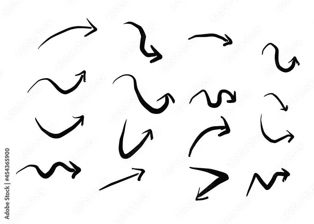 Set of different grunge brush arrows, pointers.Hand drawn paint object for design use. Set of different grunge brush arrows, pointers.Hand drawn paint object for design use.