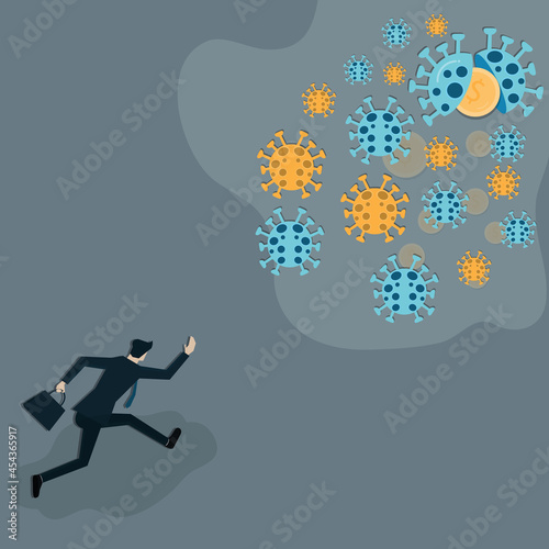 Flat design business success,Young businessman running toward the crown of virus - vector