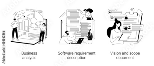 Project development specifications abstract concept vector illustrations.