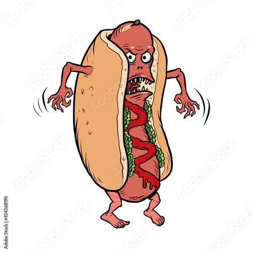 angry negative dangerous hot dog fast food funny mascot character, restaurants and street food