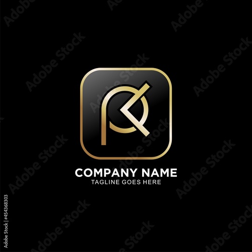 PK initial logo design for business company with gold color concept