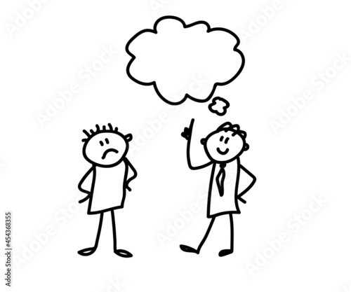 Two people are talking on a white background. Sketch. Vector illustration.