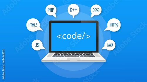 Digital java code text. Computer software coding. Motion graphics photo